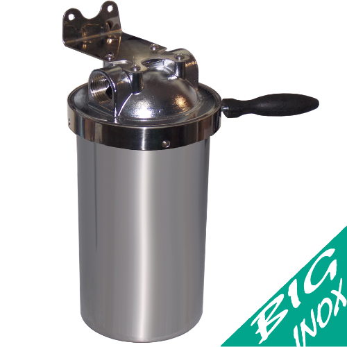 Filtro per acqua a 2 pezzi BIG INOX 3P contenitore inox Aisi 304 - completo  di staffa e chiave ADDOLCITORI PER ACQUA DEPURATORI ACCESSORI FILTRI