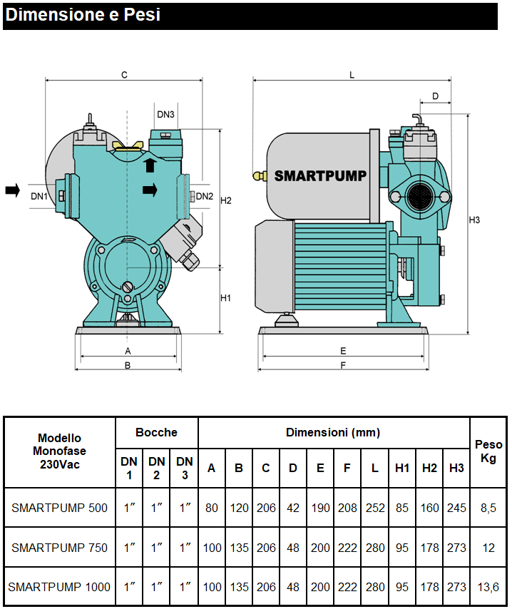 dimensioni pesi misure della piccola smartpump